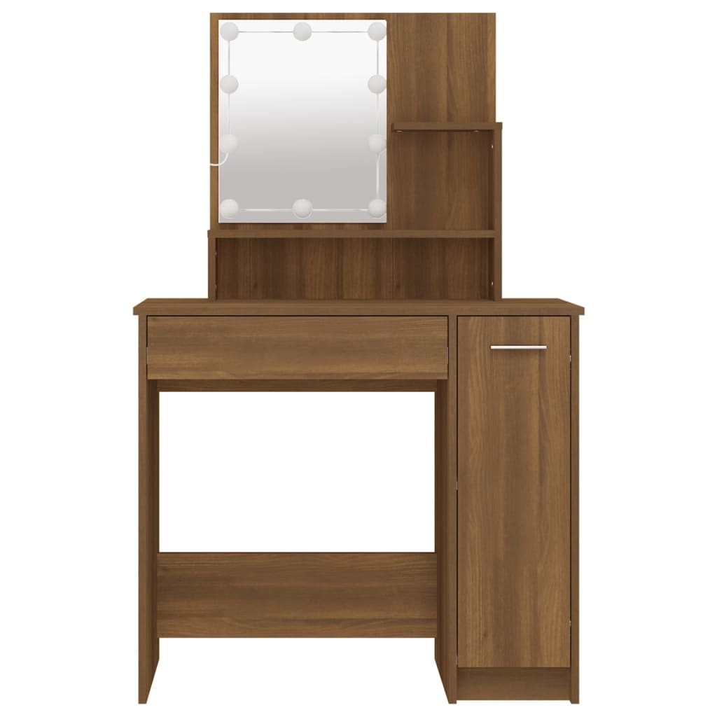 Dressing table with LED, brown oak, 86.5x35x136 cm