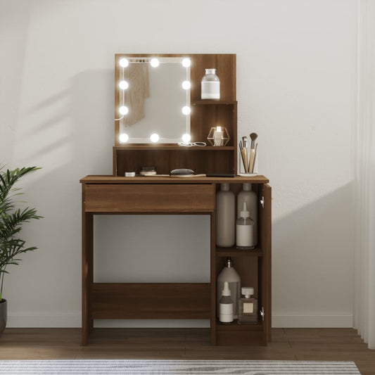 Dressing table with LED, brown oak, 86.5x35x136 cm