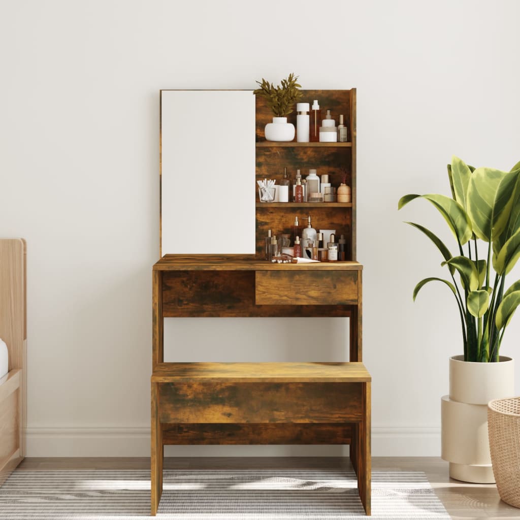 Dressing table with mirror, smoked oak, 74.5x40x141 cm