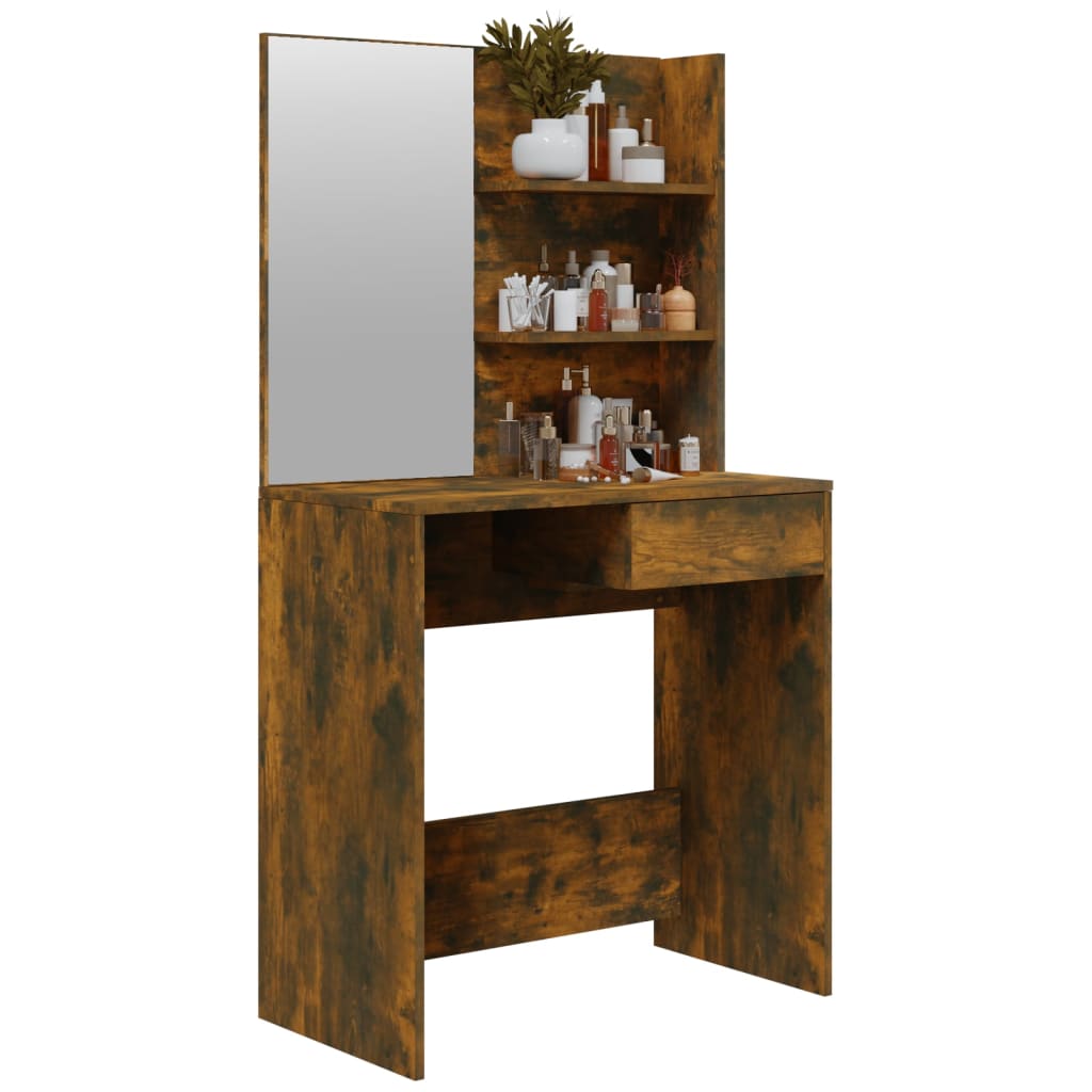 Dressing table with mirror, smoked oak, 74.5x40x141 cm