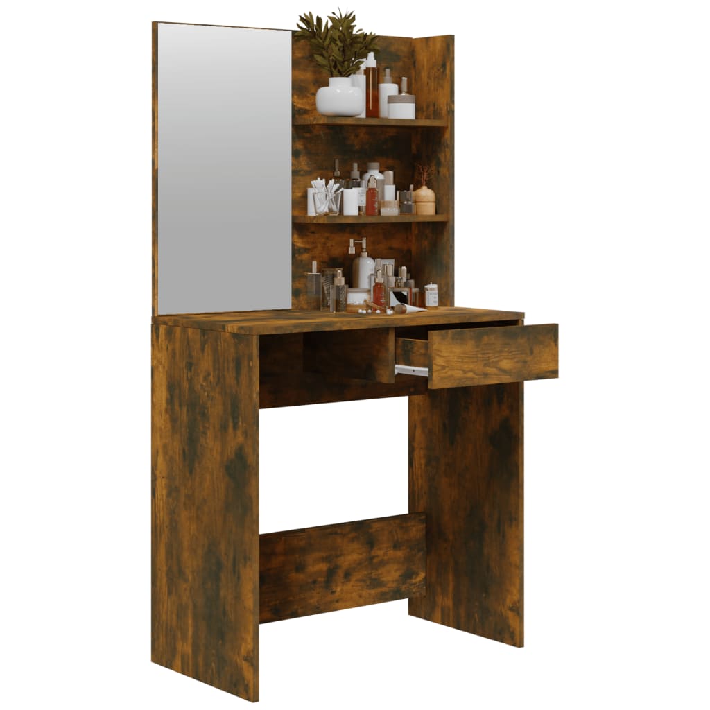 Dressing table with mirror, smoked oak, 74.5x40x141 cm