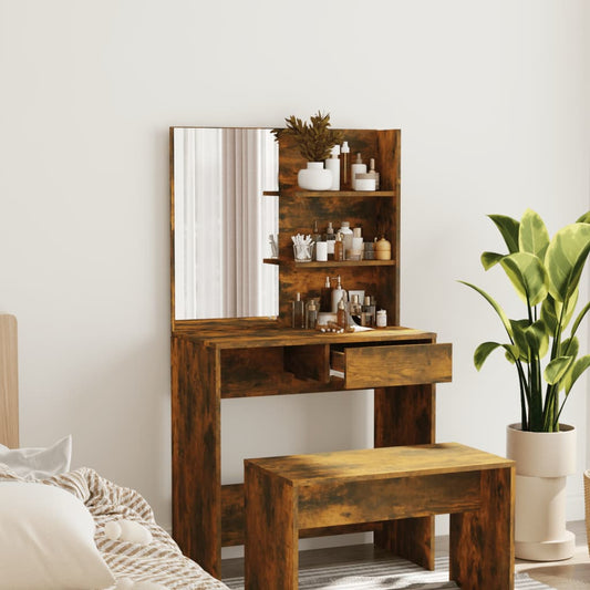 Dressing table with mirror, smoked oak, 74.5x40x141 cm