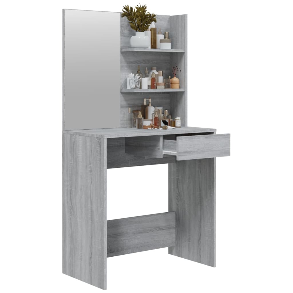 Dressing table with mirror, sonoma grey, 74.5x40x141 cm