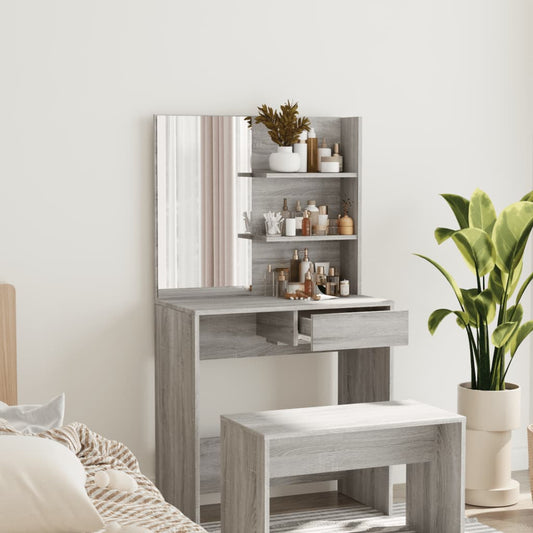 Dressing table with mirror, sonoma grey, 74.5x40x141 cm