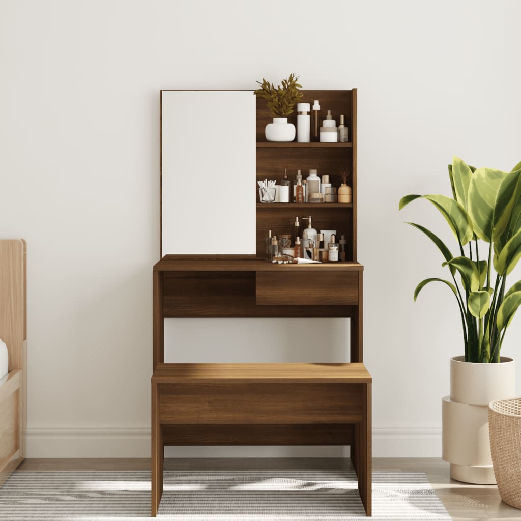 Dressing table with mirror, brown oak, 74.5x40x141 cm