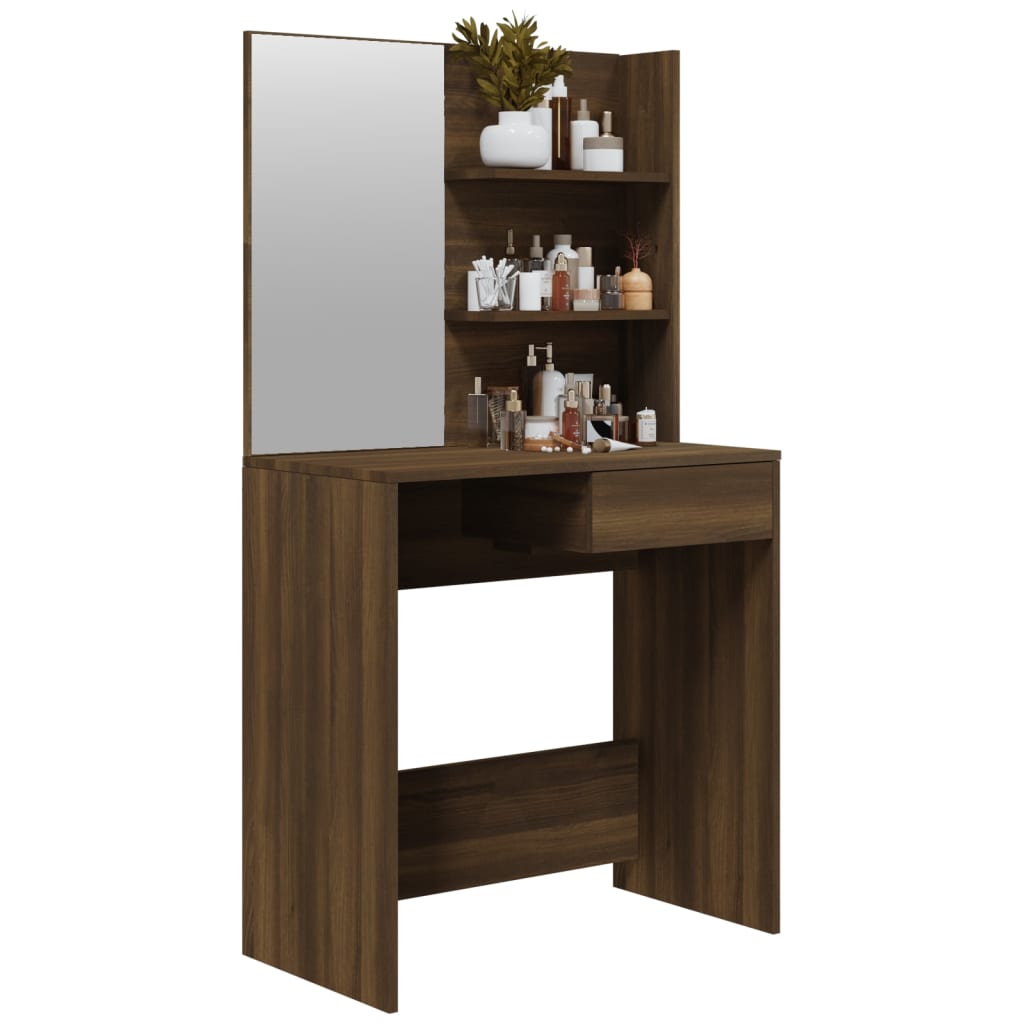 Dressing table with mirror, brown oak, 74.5x40x141 cm