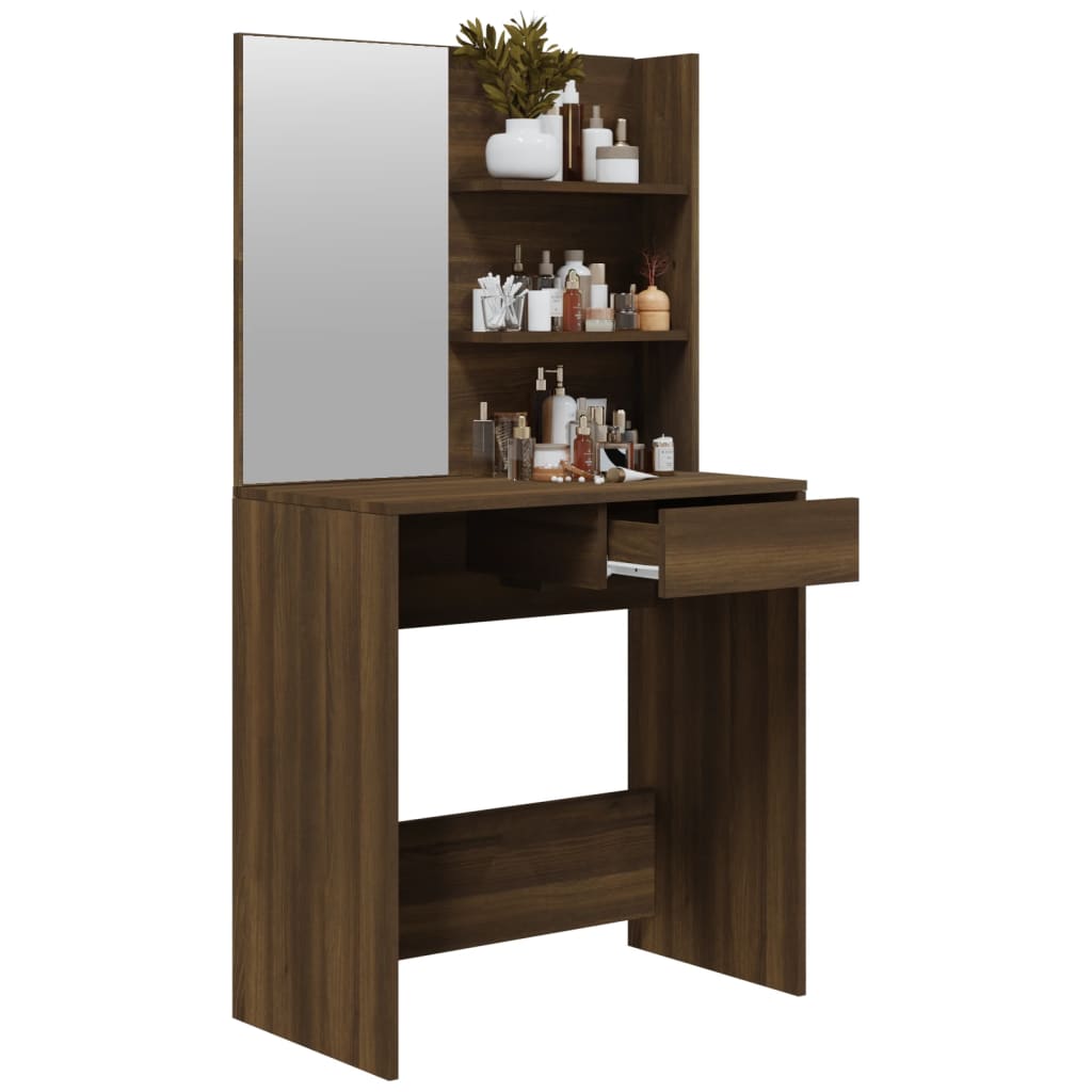 Dressing table with mirror, brown oak, 74.5x40x141 cm