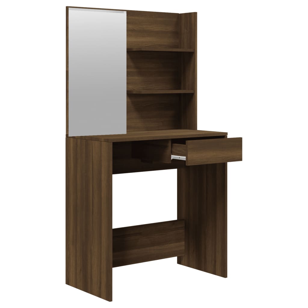 Dressing table with mirror, brown oak, 74.5x40x141 cm