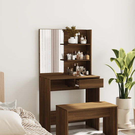 Dressing table with mirror, brown oak, 74.5x40x141 cm