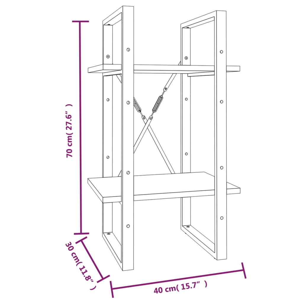 2-tier bookcase smoky oak 40x30x70 cm composite wood