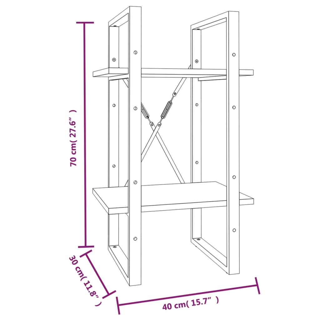 2-tier bookcase, sonoma gray, 40x30x70 cm, composite wood