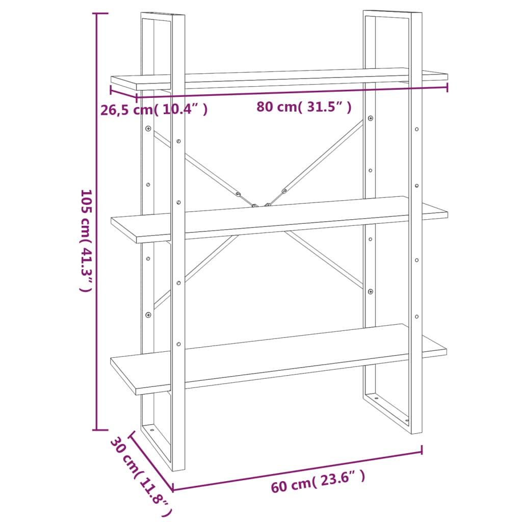 Bibliotecă 5 niveluri gri sonoma, 80x30x175 cm lemn prelucrat