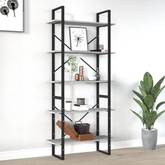 5-tier bookcase, sonoma gray, 80x30x175 cm, processed wood