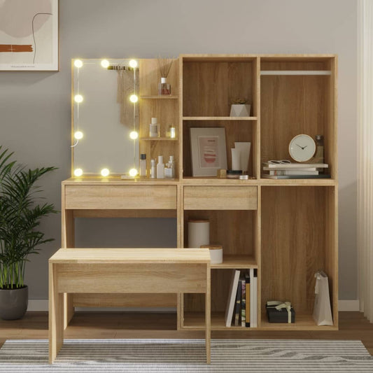 LED dressing table set, sonoma oak, engineered wood