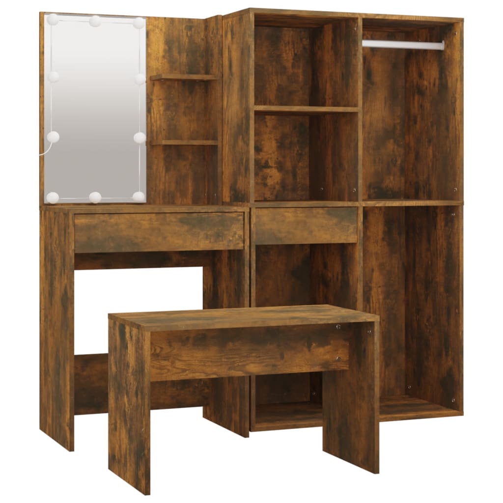 LED dressing table set, smoked oak, engineered wood