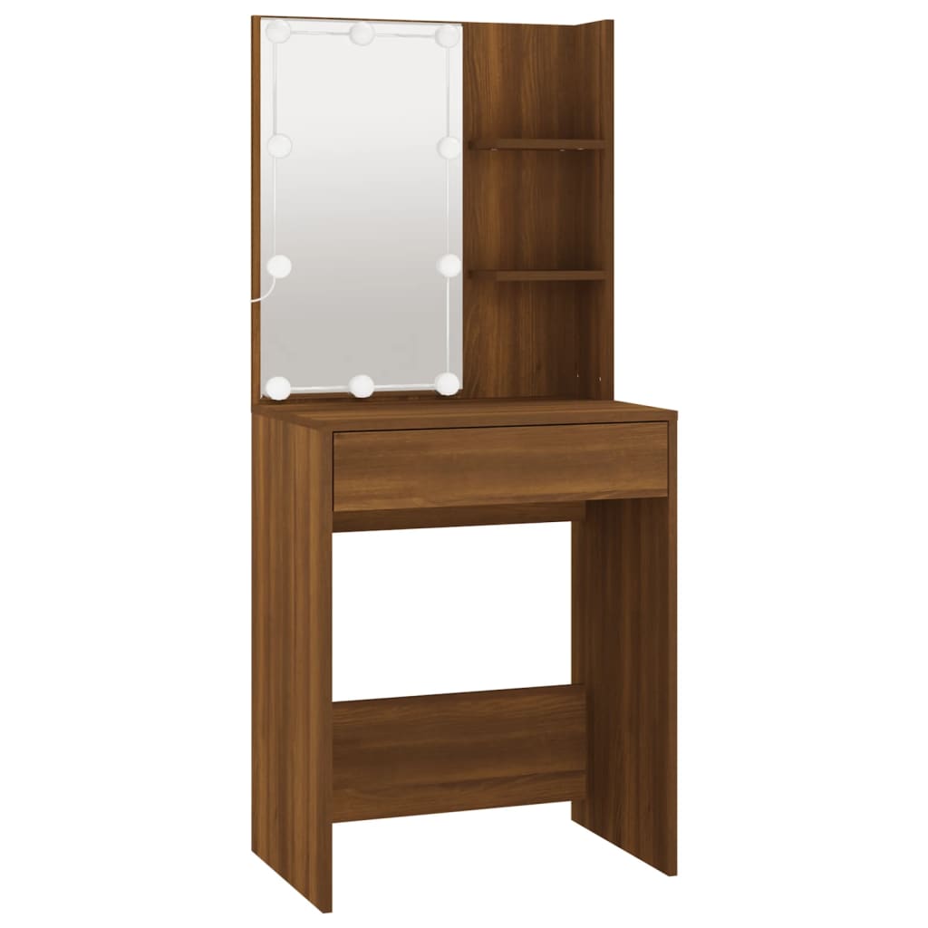 LED dressing table set, brown oak, engineered wood