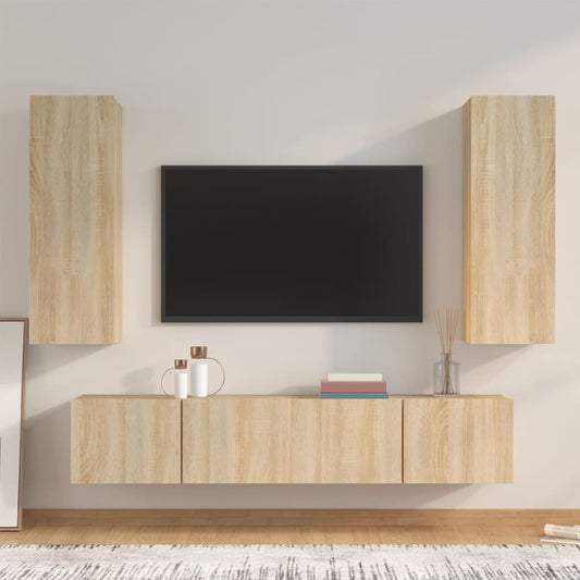 TV cabinet set, 4 pieces, sonoma oak, engineered wood