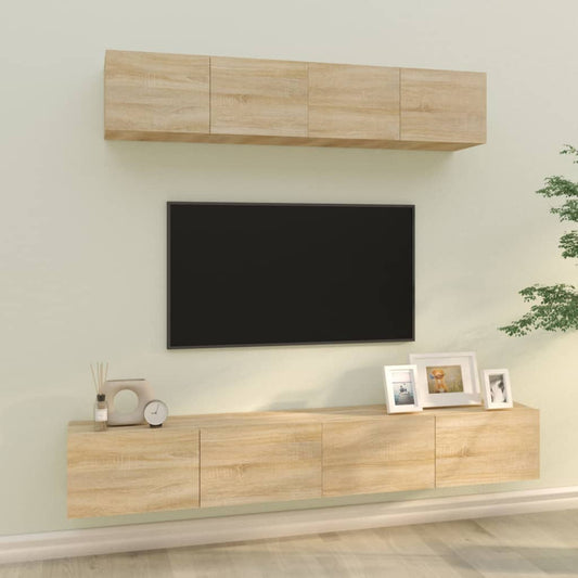 TV cabinet set, 4 pieces, sonoma oak, engineered wood