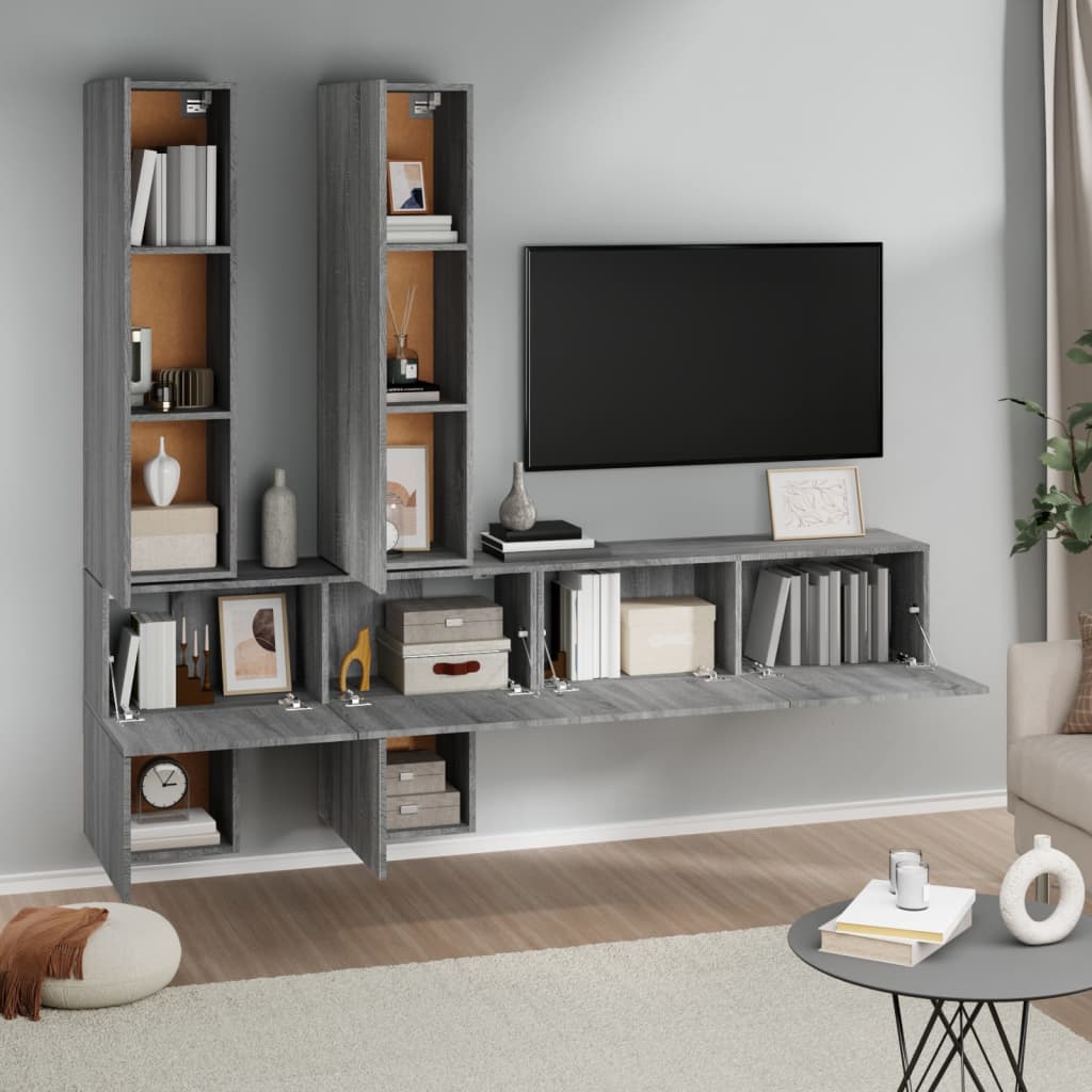 Wall-mounted TV cabinet, sonoma grey, engineered wood