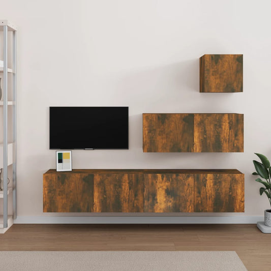 TV cabinet set, 4 pieces, smoked oak, engineered wood