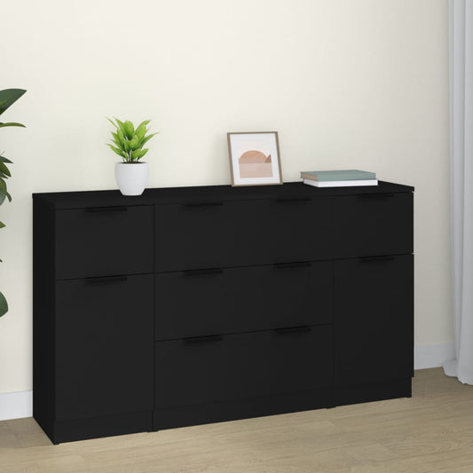 Sideboard set, 3 pieces, black, processed wood