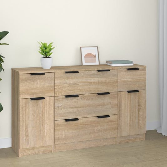 Sideboard set, 3 pieces, sonoma oak, engineered wood