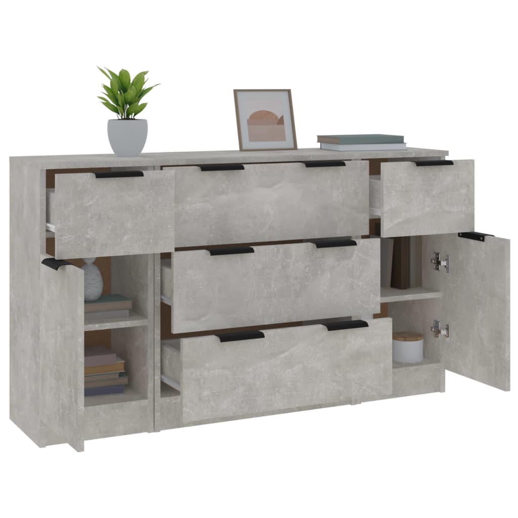 Sideboard set, 3 pieces, concrete grey, processed wood