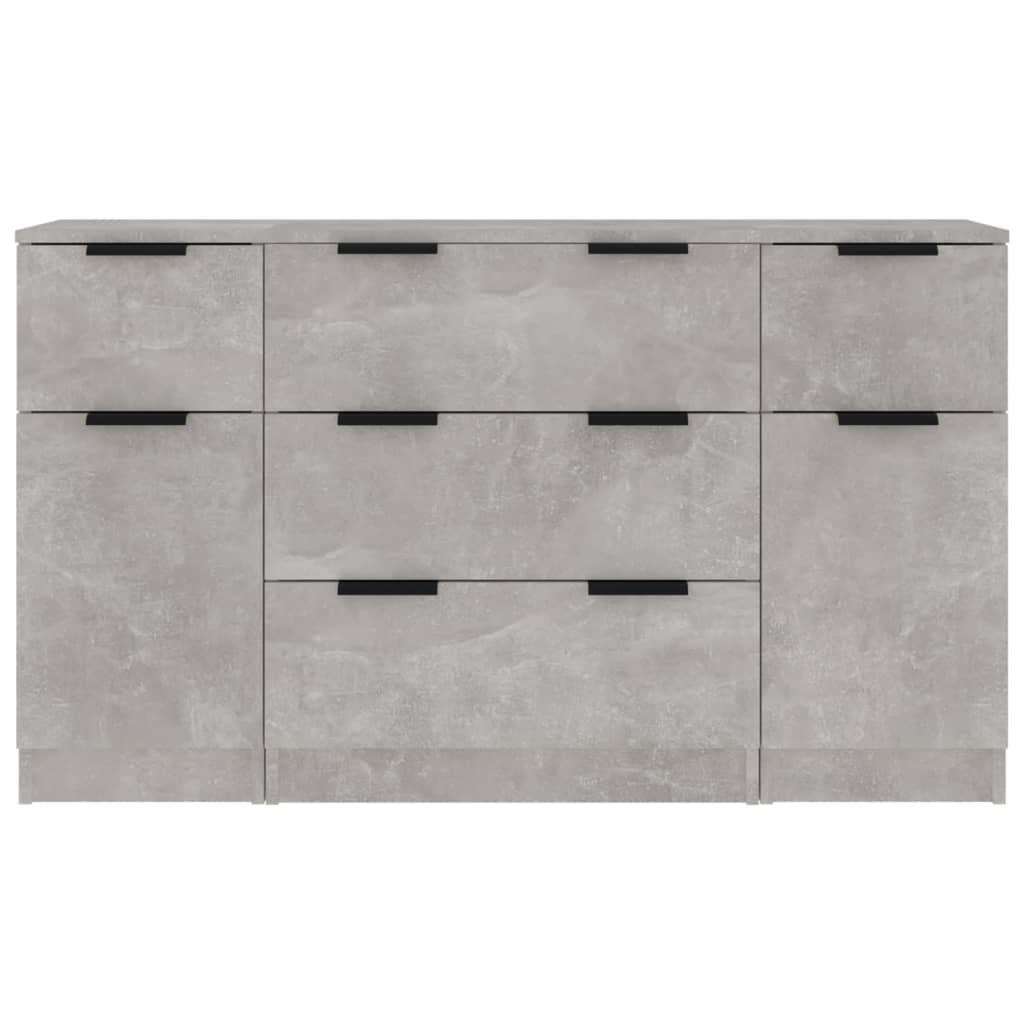 Sideboard set, 3 pieces, concrete grey, processed wood