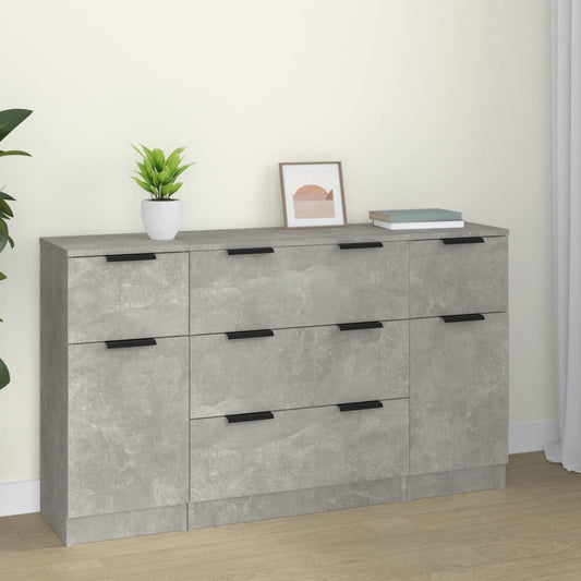 Sideboard set, 3 pieces, concrete grey, processed wood