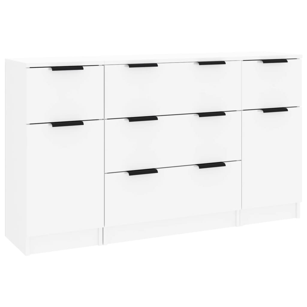 Sideboard set, 3 pieces, high-gloss white, processed wood