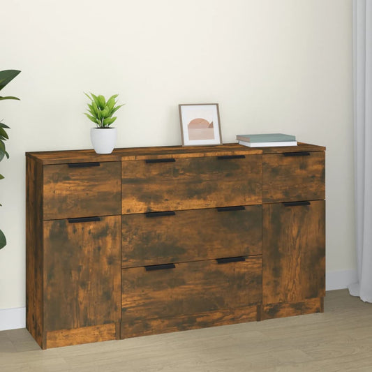 Sideboard set, 3 pieces, smoked oak, engineered wood