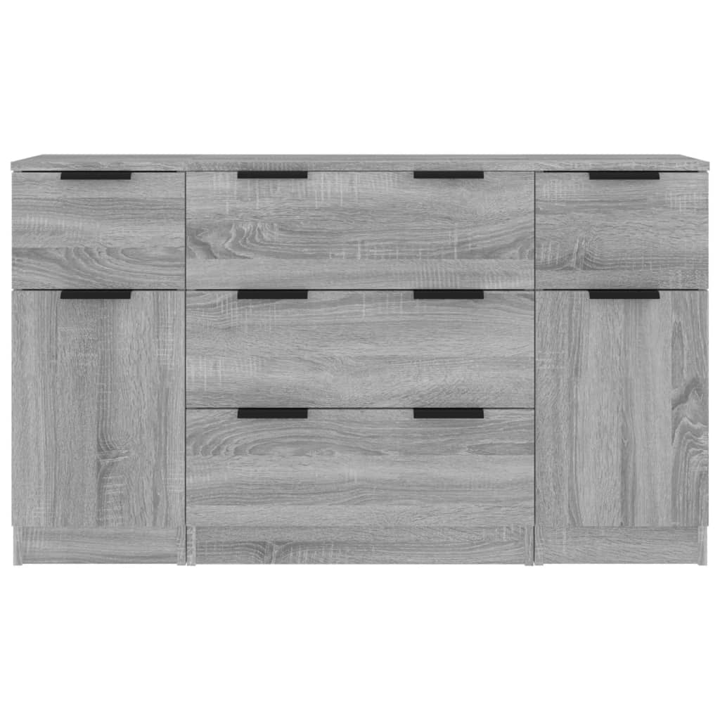 Sideboard set, 3 pieces, sonoma grey, engineered wood