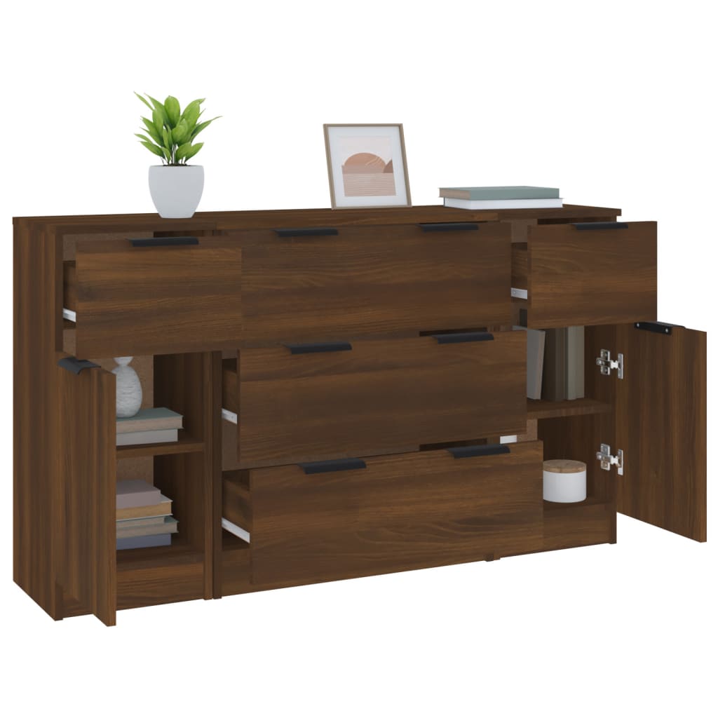 Sideboard set, 3 pieces, brown oak, processed wood