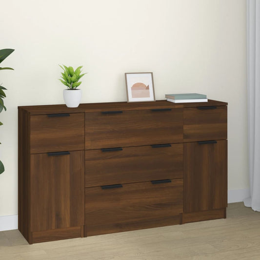 Sideboard set, 3 pieces, brown oak, processed wood