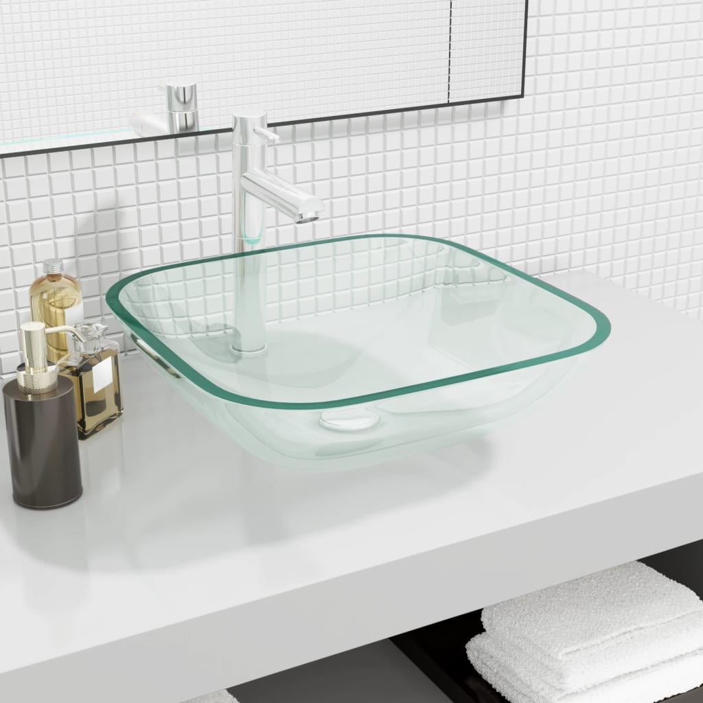 Sink, transparent, 42x42x14 cm, glass