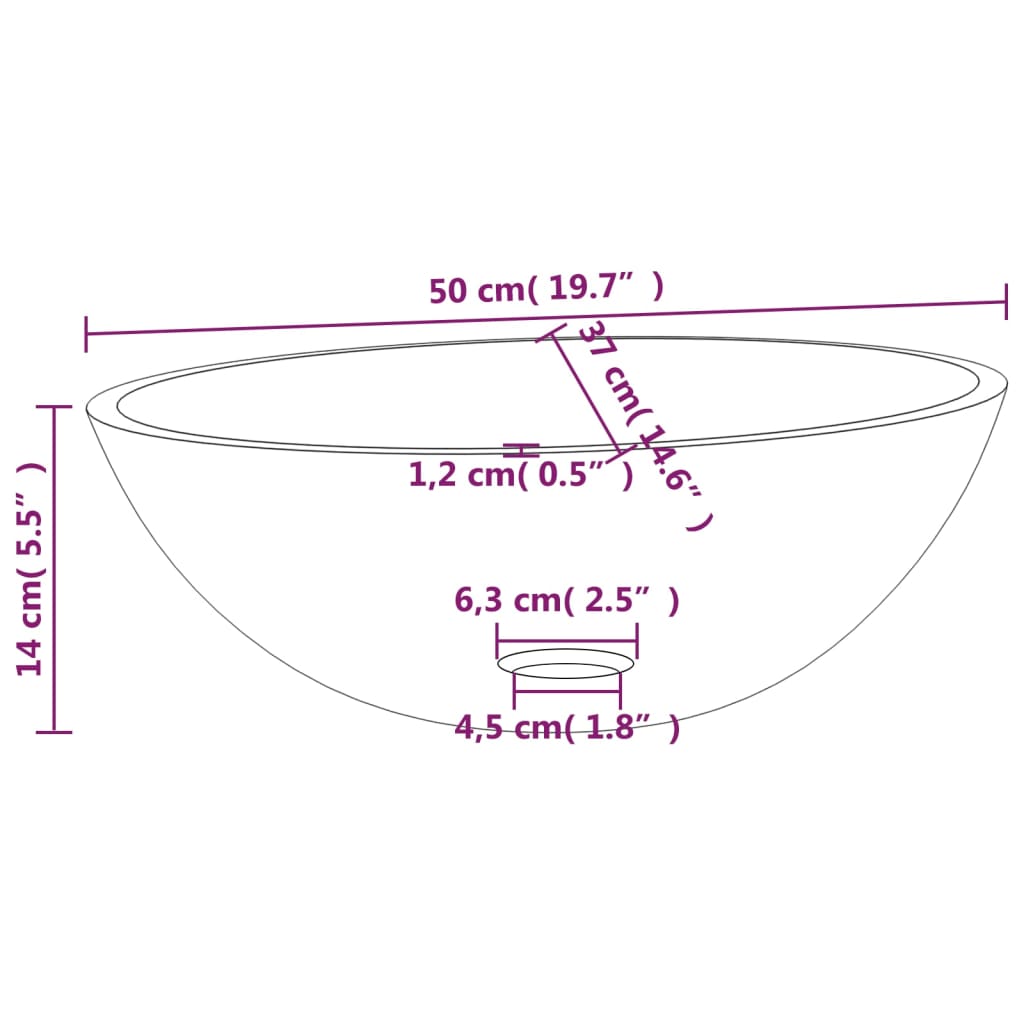 Glass sink, 50x37x14 cm, matte