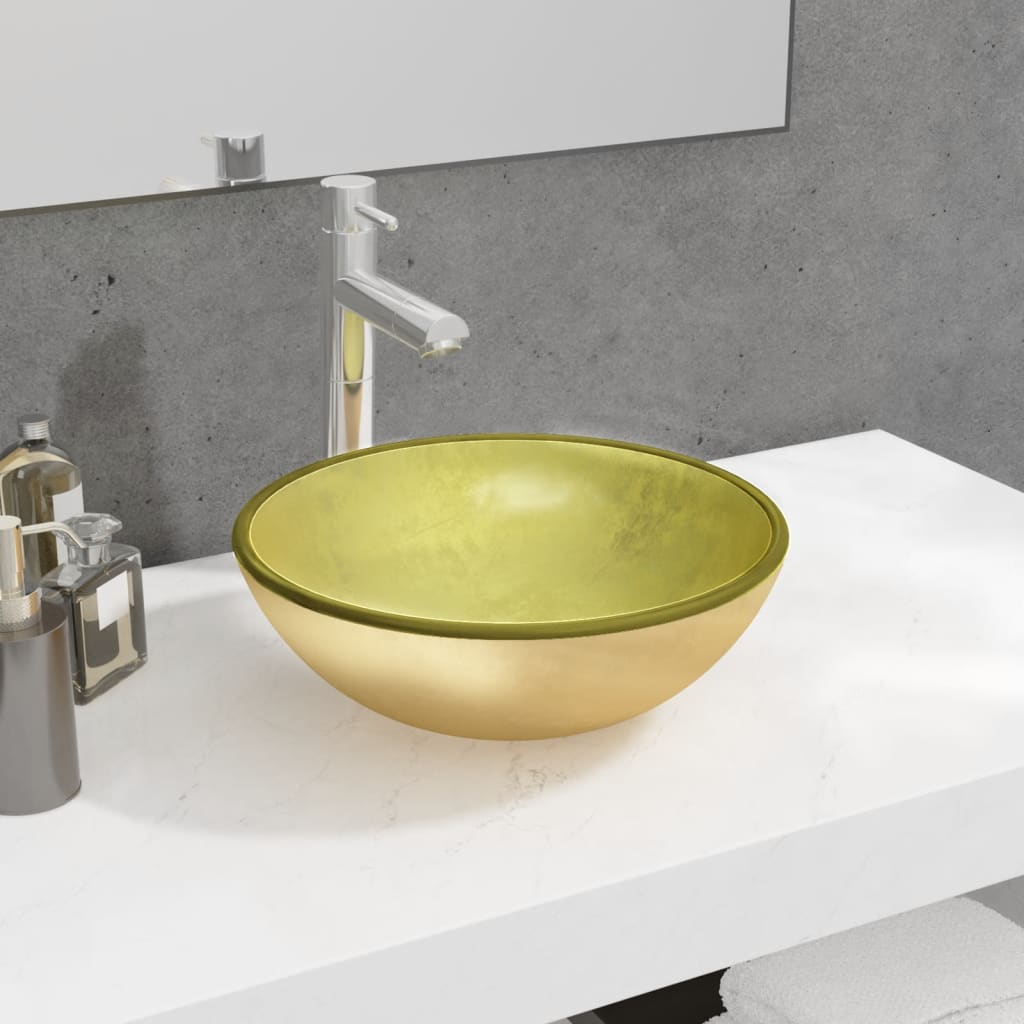 Tempered glass sink, gold, 35x12 cm