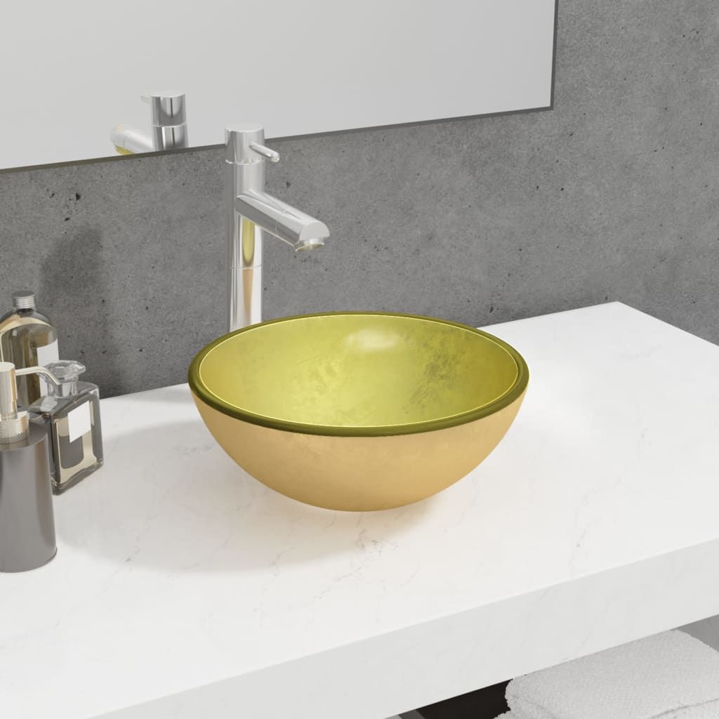 Tempered glass sink, gold, 30x12 cm