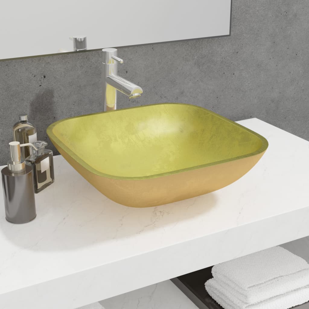 Glass sink, gold, 42x42x14 cm