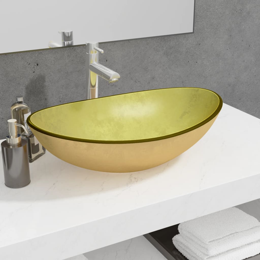 Tempered glass sink, gold, 54.5x35x15.5 cm