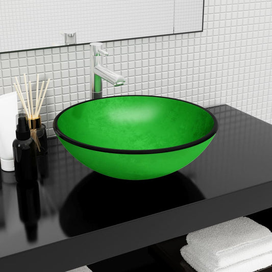 Tempered glass sink, green, 42x14 cm