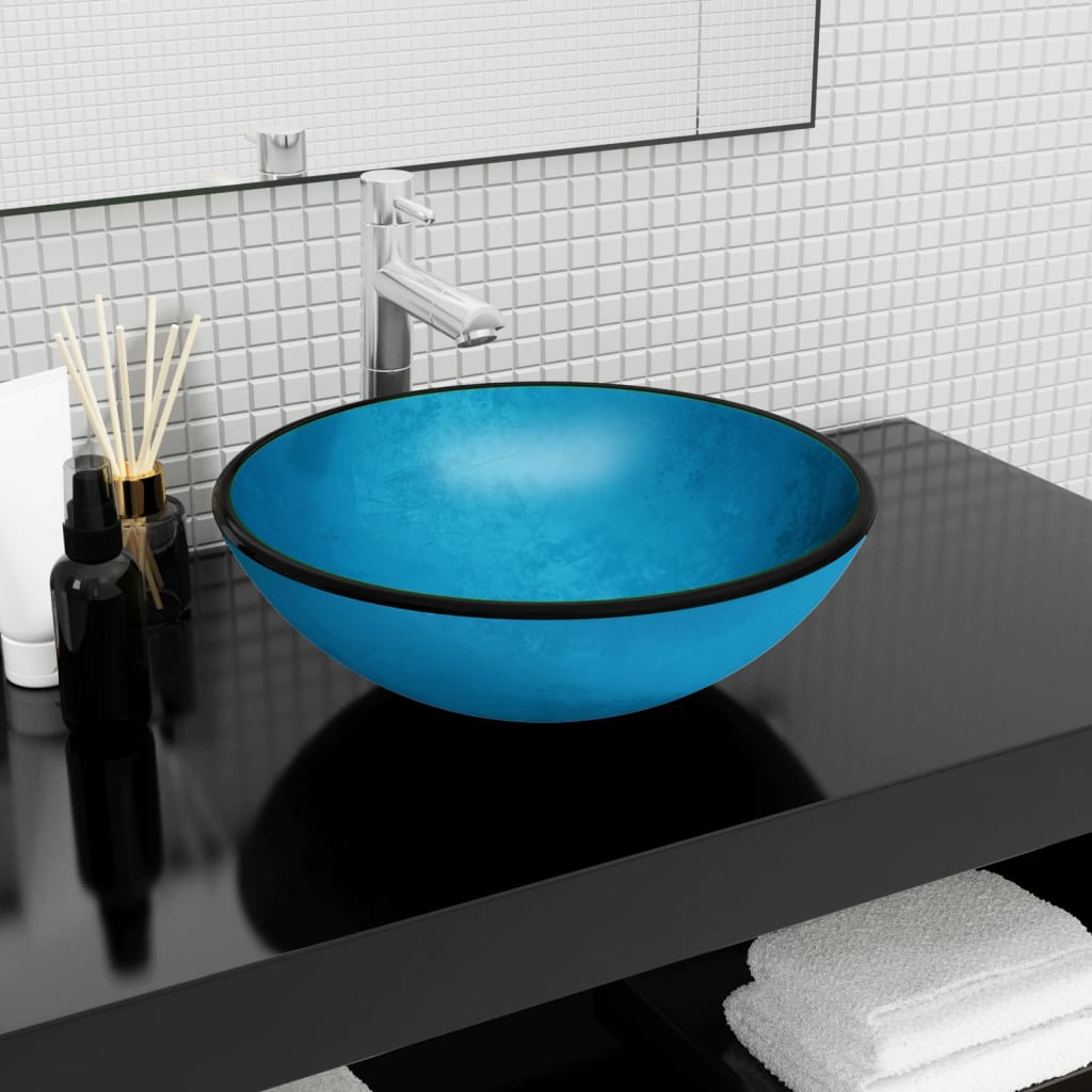 Tempered glass sink, blue, 42x14 cm