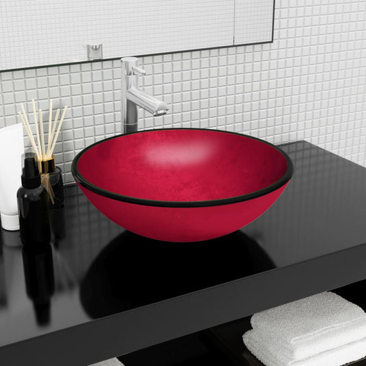 Tempered glass sink, red, 42x14 cm