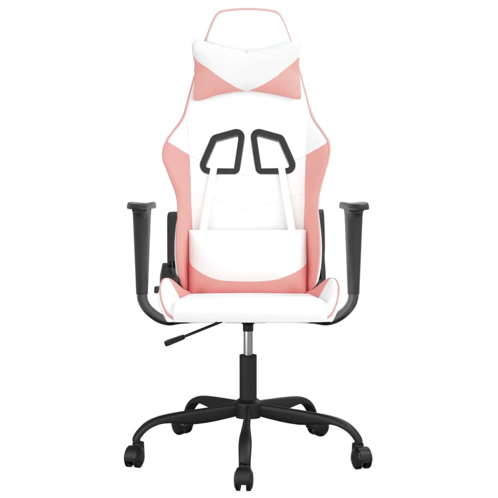 Massage gaming chair, white and pink, eco-leather