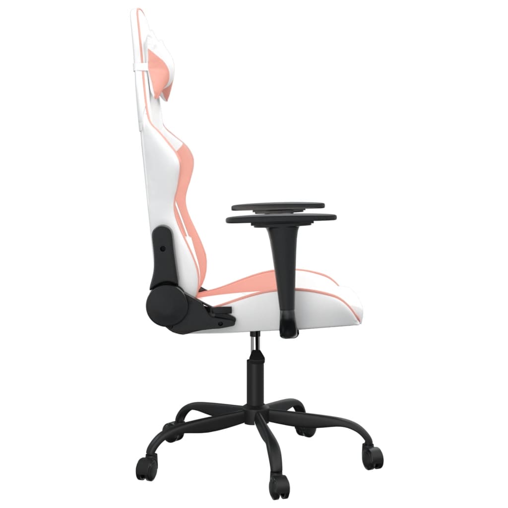 Massage gaming chair, white and pink, eco-leather