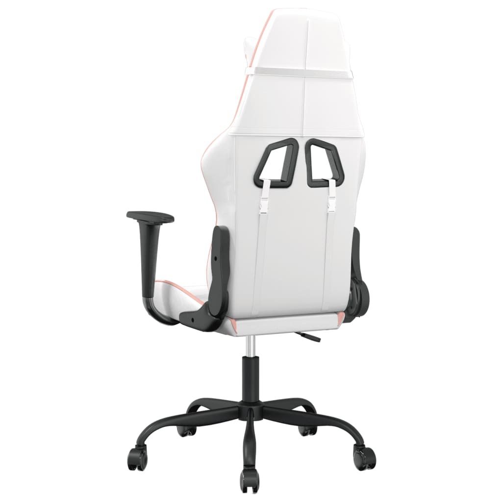 Massage gaming chair, white and pink, eco-leather