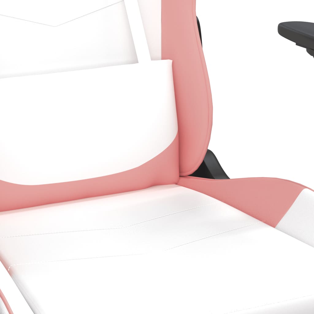 Massage gaming chair, white and pink, eco-leather