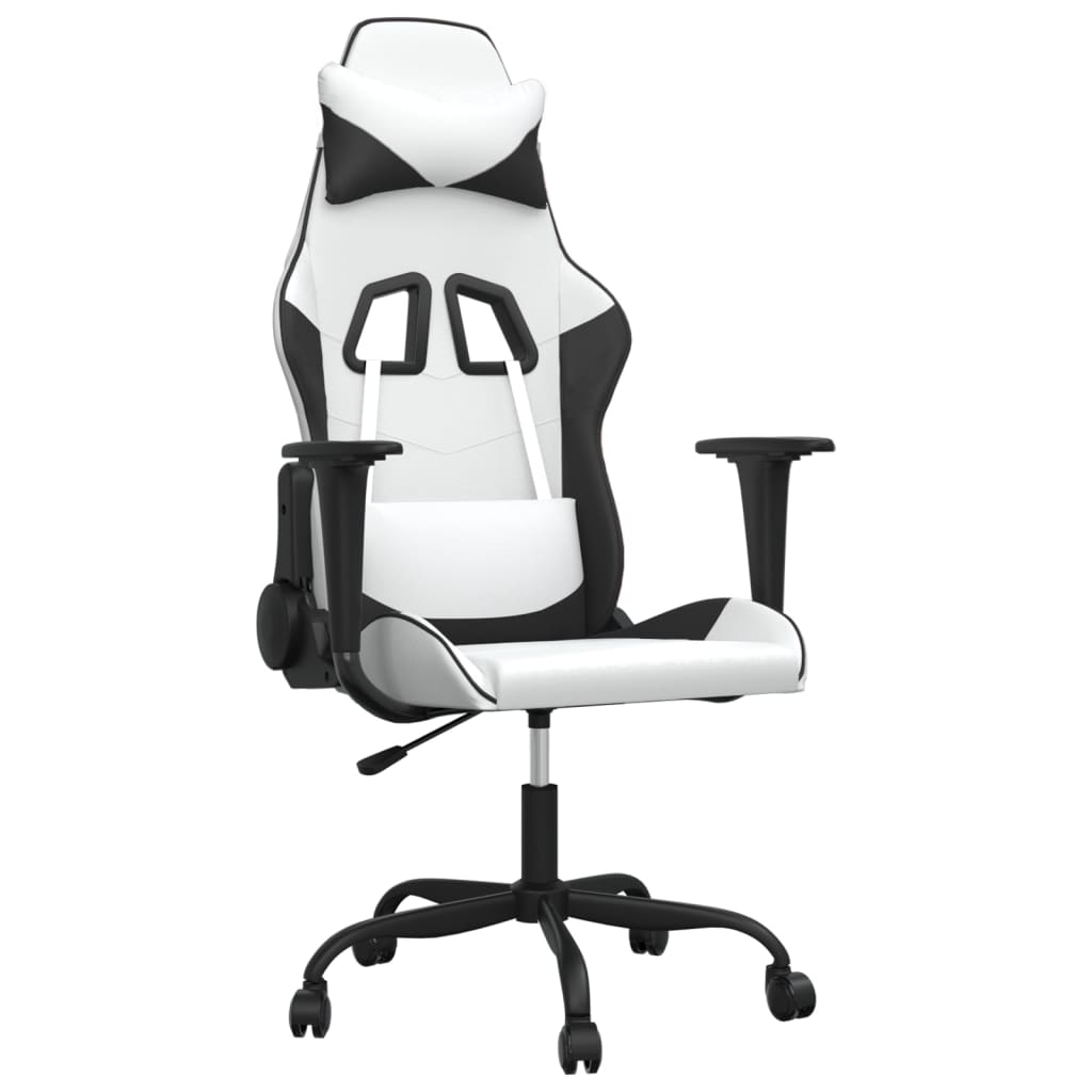 Massage gaming chair, black and white, eco-leather