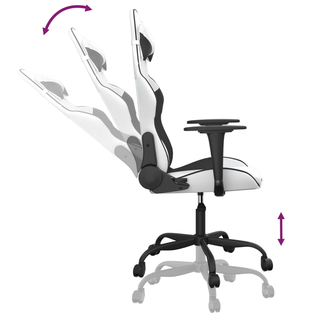 Massage gaming chair, black and white, eco-leather