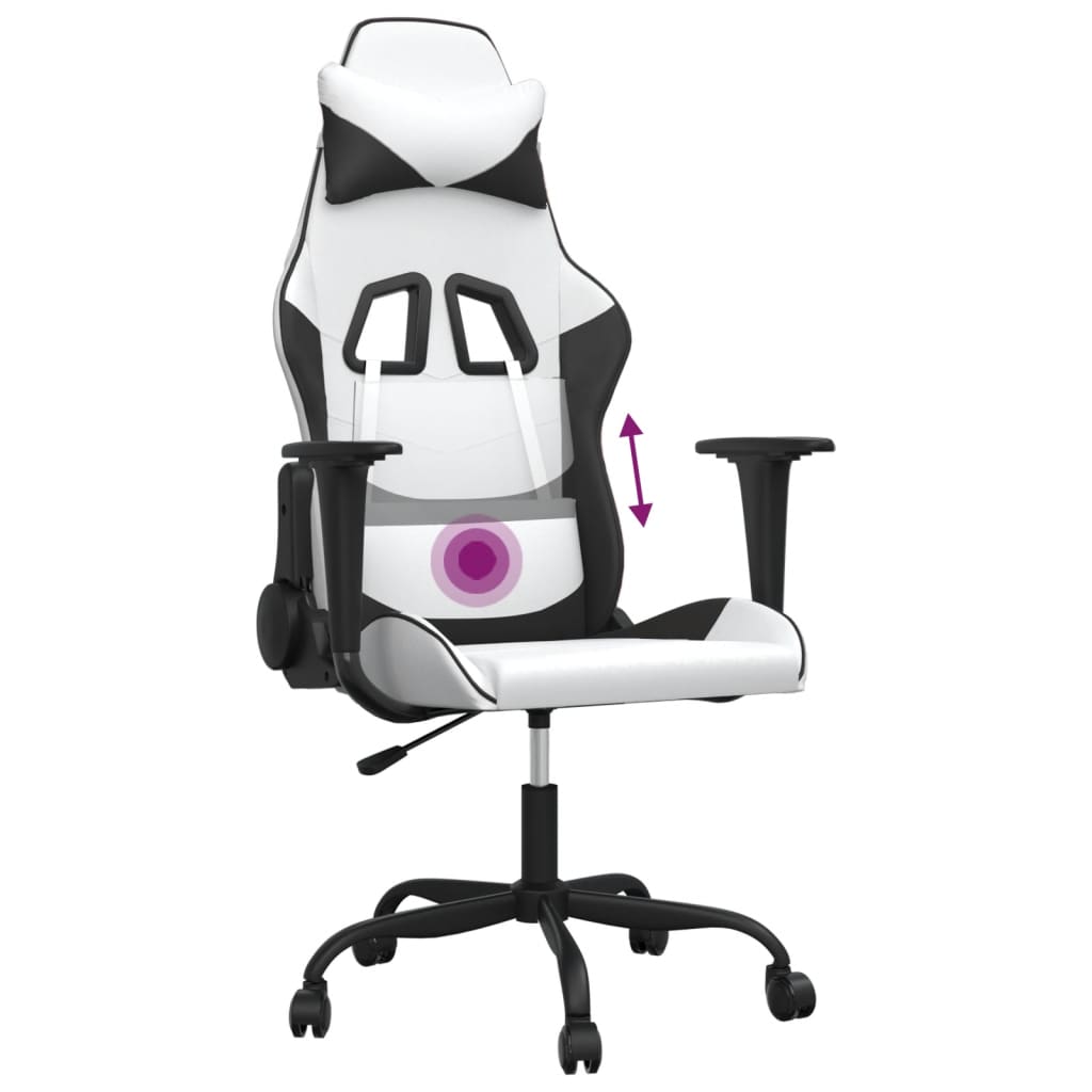 Massage gaming chair, black and white, eco-leather